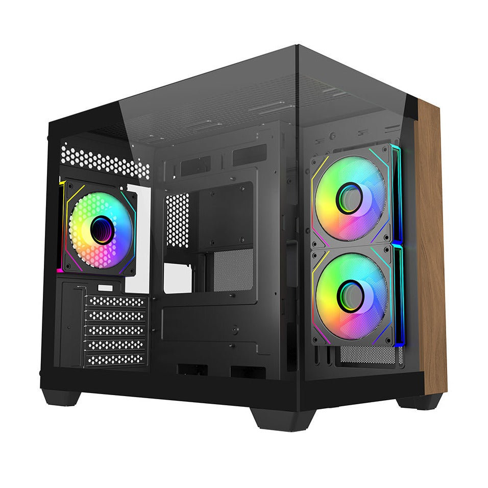 Cooler Master Elite 481 Wood Micro ATX Case Tempered Glass Side Panels NO PSU