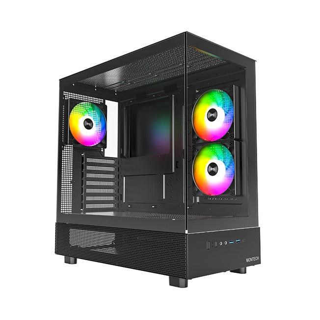Montech XR Black Mid Tower ATX Case Tempered Glass Panels NO PSU