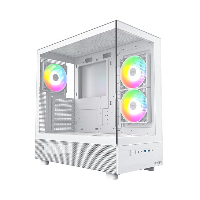 Montech XR White Mid Tower ATX Case Tempered Glass Panels NO PSU