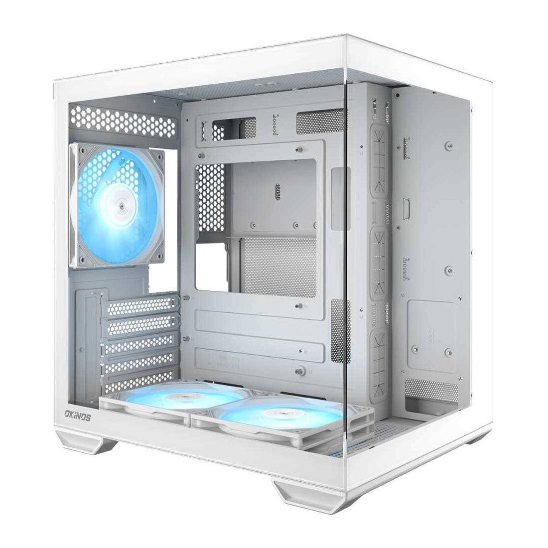 Okinos Mirage 4 White Micro ATX Case Tempered Glass Side Panels NO PSU