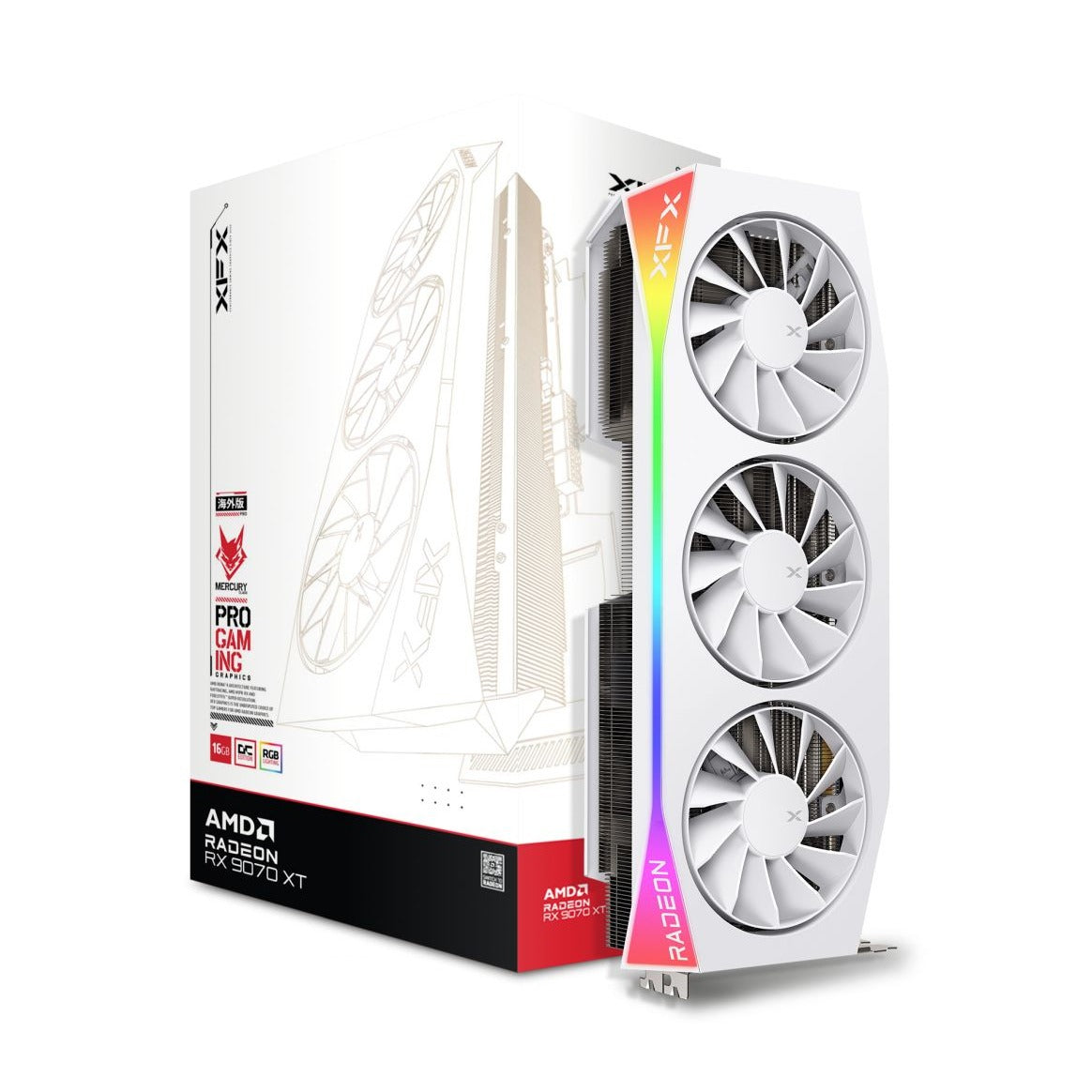 XFX Mercury Radeon RX 9070 XT OC White Gaming Edition with RGB. 16GB